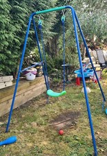 Single Metal Swing Set with Roped Swing Seat [G] and wooden toddler baby seat