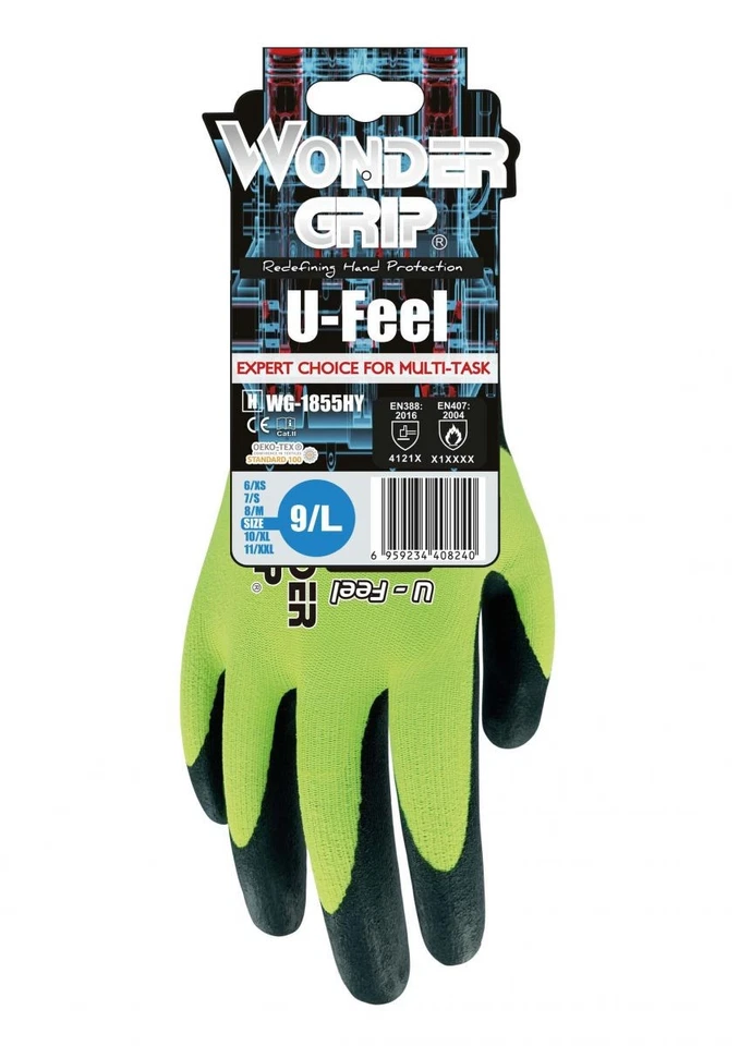 Wonder Grip Unisex U-Feel Glove Hi Viz Yellow - WG-1855HY, Hi-Vis Yellow - Image 4 of 4