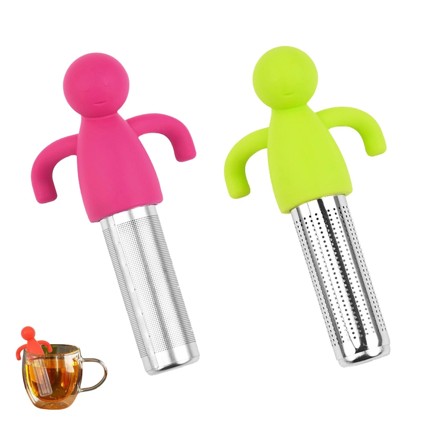 2Pcs Tea Strainer Funny Tea Filters Stainless Steel with Silicone Handles Infuser for...