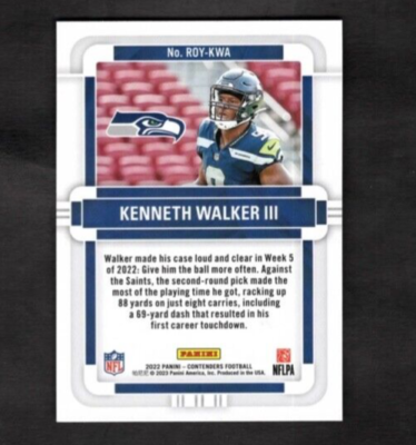 2022 Kenneth Walker III Panini Contenders Emerald RC Rookie of the