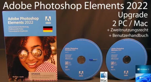 Adobe Photoshop Elements 2022 Upgrade Box + DVD 2 Win/Mac Dauerlizenz OVP NEU