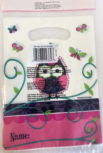 Owl Pal Birthday Goodie Loot Bags 8 ct Pink Purple Lime Teal Blue Butterflies - Picture 10 of 12