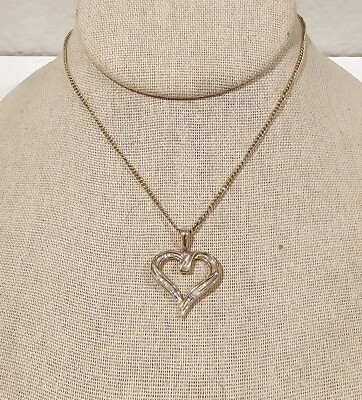 10K Gelbgold G + Baguette Diamanten Herz Anhänger mit 12k GF Kette 18''