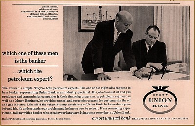  1962  Jade Oil Print Ad Union bank Johnny Mitchell Oil man La piere