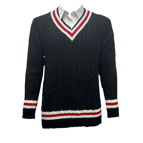 Adults Cricket Jumper Men's V-Neck Long Sleeve Cable Knitted Jersey Sweater Top - Picture 3 of 9