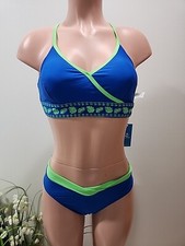 Nwt Cupshe Womens Two Piece Swimsuit Size Small. Royal Blue With Green Leaves.