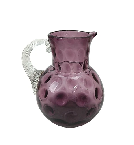 Fenton Cranberry Coin Dot Pitcher w/Applied Clear Glass Handle-5”