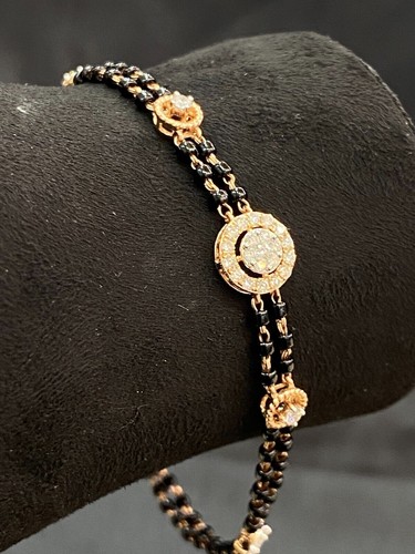 Gorgeous 0.72 Cts Round Brilliant Cut Diamonds Black Bead Bracelet 14K Rose Gold - Picture 6 of 15