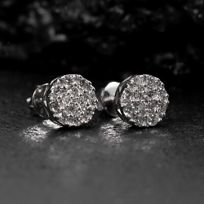 Kleine 14K Weißgold kleine vereiste natürliche Diamant runde Cluster Ohrstecker