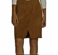 NWT Lauren Ralph Lauren brown asymmetrical suede pencil skirt size 10P 598