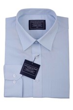 Mens Light Blue Shirt Long Sleeve Cotton Formal Single Cuff Regular Fit Wedding