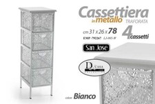 CASSETTIERA METALLO TRAFORATA 4 CASSETTI COMODINO CLASSICO MODERNO 78*31*26 cm