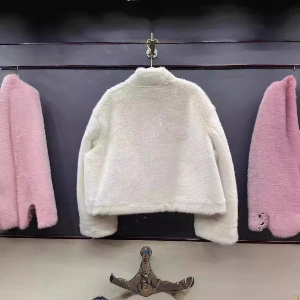 Fashion Womens Faux Mink Fur Stand-up Collar Jacket  Integrated Fur Winter Parka - Image 3 of 4