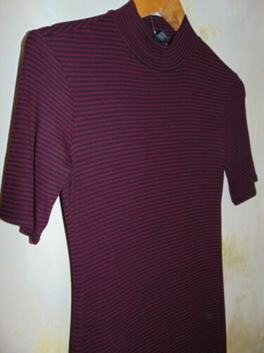 Forever 21 Burgundy Black Striped Knit Sweater Medium Fitted Dress Short Sleeve - Picture 3 of 9