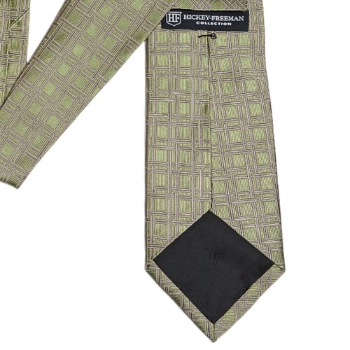 Hickey Freeman Silk Tie Men’s Olive Green Geometric Woven Designer Wide Tie New - Picture 4 of 4