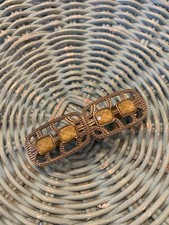 Vintage Goody Barrette Silvertone Yellow Faceted Decorative Stone Hair AUTOCLASP