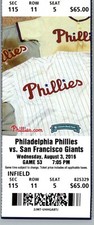 San Francisco Giants vs Philadelphia Phillies 8/3/2016 Ticket Citizens Bank Park