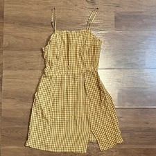 Aeropostale Womens Sleeveless Mini Dress Yellow Smocked Checker Summer Size S