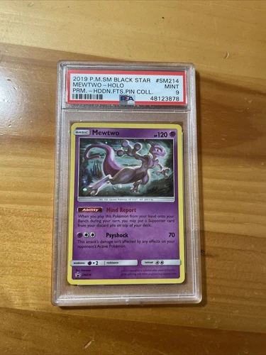 2019 Mewtwo~Holo Black Star Promo Hidden Fates Pin Coll~SM214 PSA 9 Mint Card