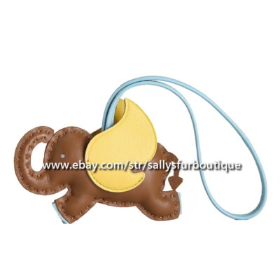 Handmade Elephant Real Leather Handbag Key Chain Ring Charm Pendant 15 Colors