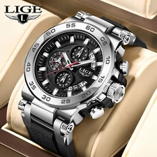 LIGE Mens Watch Quartz Diver Sport Analog Luminous 50M Waterproof Boy Wristwatch