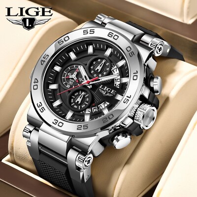 LIGE Mens Watch Quartz Diver Sport Analog Luminous 50M Waterproof Boy Wristwatch