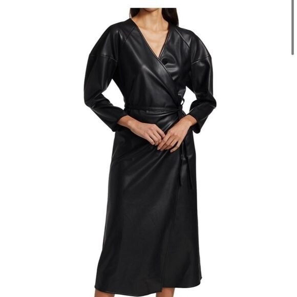 Proenza SchoulerWhite Label Faux Leather Wrap Dress. Black. Value $650 Proenza SchoulerWhite Label Faux Leather Wrap Dress. Black. Value $650