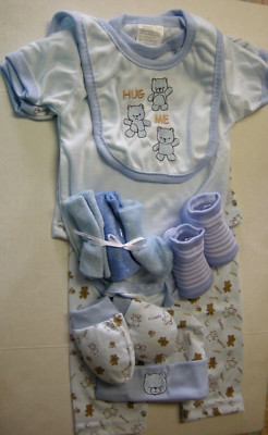 One-Piece Set, 10 Pieces, Hug Me Bear Design, 0 3 Months, Boy, Blue, Brand New