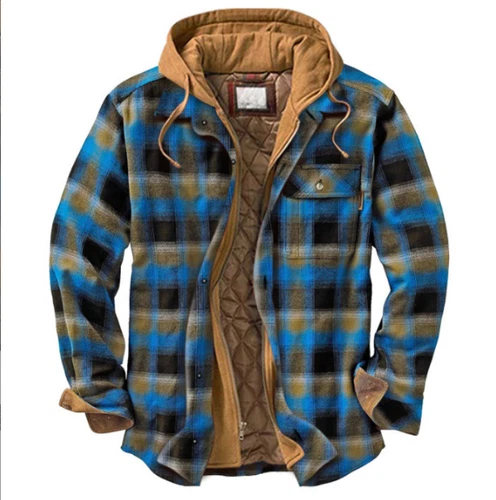 Men Plaid Work Jacket Lumberjack Hooded Flannel Shirt Sherpa Warm Hoodie New - Picture 61 of 76