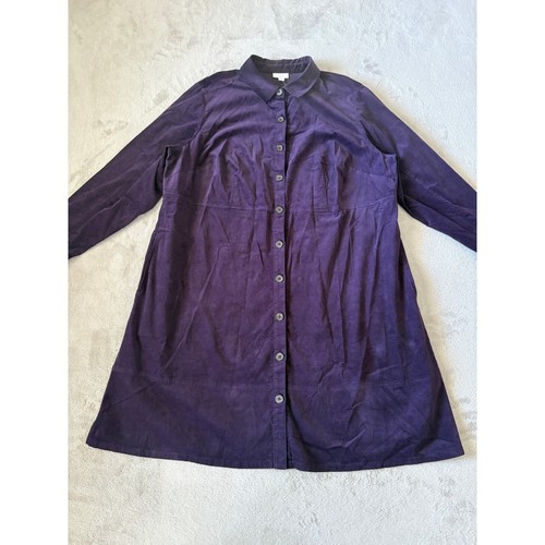 NWT J. Jill Size 2X Purple Velvet Button Down Shirt Dress Midi Long Sleeve