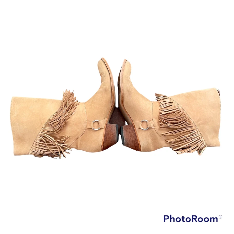 Connie Cowboy Boots 6.5 B Tan Fringe Suede Leather Boho Western Rodeo Cowgirl - Image 4 of 4