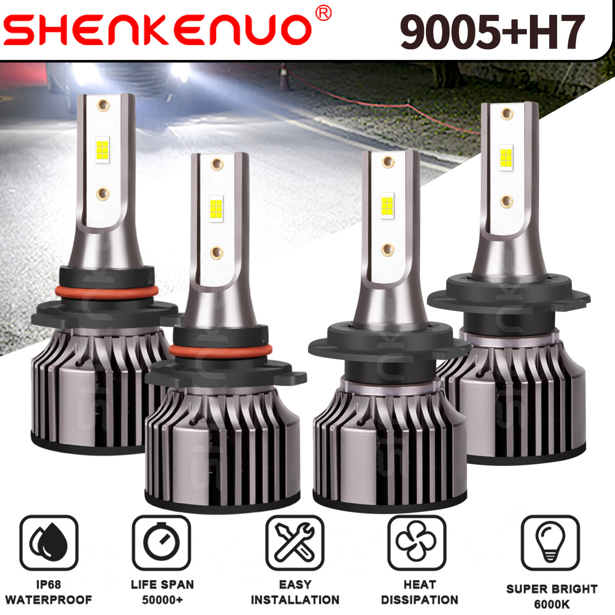 For Mazda CX-7 2007-2012 6000K Combo 9005 H7 CSP LED Headlights Hi