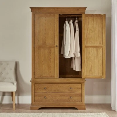 THE FURNITURE MARKET French Louis Oak Gents 2 Door Double Wardrobe with 2 Drawers - FL12