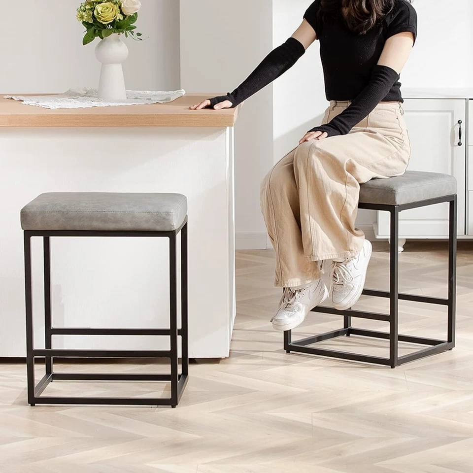 24''/30" Bar Stool 2sets Backless Counter Height PU Leather Bar Chairs mul-color - Image 4 of 4