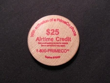 Chicago, Illinois Wooden Nickel Token - PrimeCo Wooden $25 Airtime Credit Coin