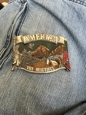 AMERICA THE BEAUTIFUL Belt Buckle Vintage 1983 Bergamot Brass Works multicolor