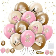 36Pcs Pink Bear Baby Shower Balloons Decorations for Girl, We Can Bearly Wait