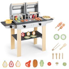 Wooden Kids Barbecue Grill Playset, Kids Toy Grill w/ Abundant Grilling Tools