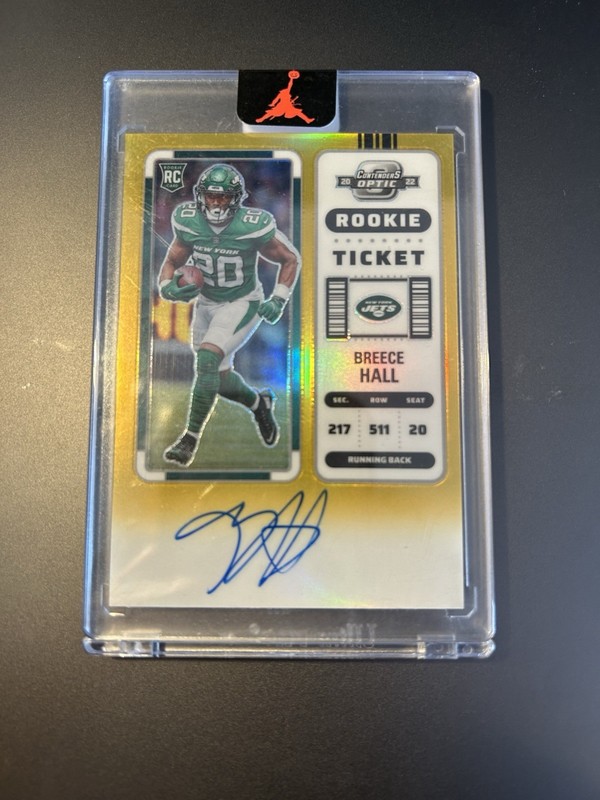 2022 Panini Contenders Optic Rookie Ticket Breece Hall Gold Prizm /10 Auto RC