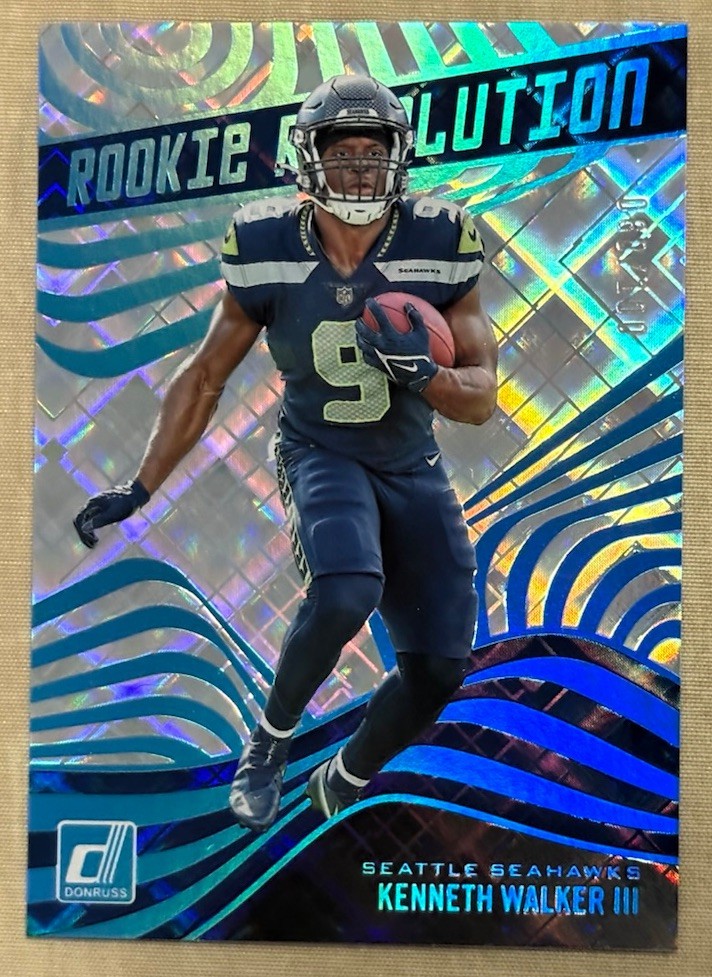 2022 DONRUSS KENNETH WALKER RC SP COSMIC HOLO #’d /100 ROOKIE REVOLUTION #REV-17
