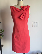 Sara Campbell Textured Sheath Mini Dress With Bow Detail-Coral Color-Size 2/Smll