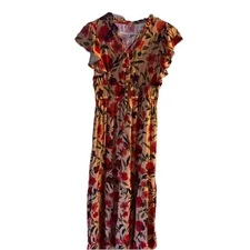 BLENCOT Womens CottonDresses Flowy Dresses  Ruffle S.Sleeve V Neck Dress Pock.