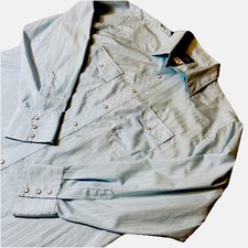 Vintage Wrangler Western Shirt Mens XL Striped Pearl Snap Long Sleeve Light Blue