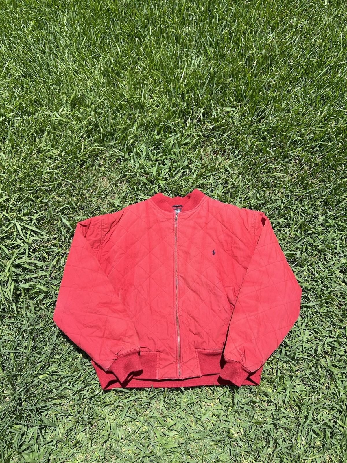 Polo Ralph Lauren Bomber Giacca Diamond Trapuntata Uomo XL Rosso Vintage Cappotto Pony Logo