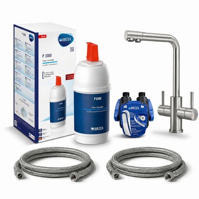 3-Wege Wasserhahn Küche INOX Edelstahl Set mit BRITA P1000 Filter & Adapter