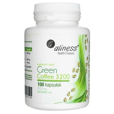 Aliness Grüner Kaffee Green Coffee 3200 Extrakt 4:1 Chlorogensäure 100 Kapseln