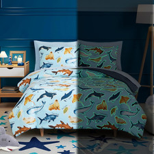 Glow in the Dark Ocean Animals Full Comforter Set for Kids - 7 Pieces