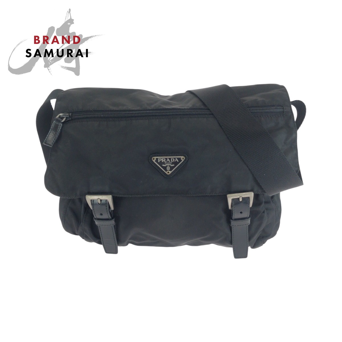 Prada Tessute Triangle Black Silver Metal Nylon Shoulder Bag Messenger 1BD671