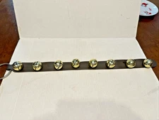 8 Sleigh Bells Faux Brown Leather Strap Hanging Christmas 29"