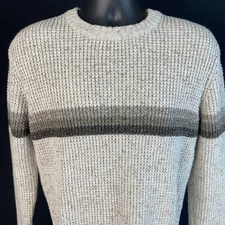 Wellen Huckberry Headlands Sweater Mens M Oatmeal Gray Stripe Fisherman Waffle